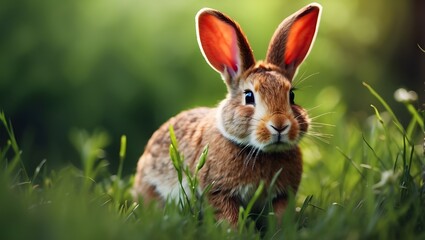 Naklejka na ściany i meble Rabbit in the Grass HD 8K Wallpaper Stock Photographic, High-Definition 8K Wallpaper of Rabbit in the Grass Stock Photo, Stunning 8K HD Rabbit in the Grass Stock Photographic Wallpaper, Ultra HD 8K 