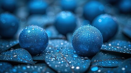   A blue ball field, dotted with water drops