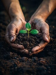 A close up of a person's hands holding a small plant.