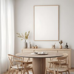 Fototapeta premium Frame mockup, ISO A paper size. Living room wall poster mockup. Modern interior design.Living room Interior mockup with house background. 3D render