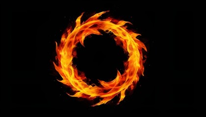 Circle of Fire flame with movment on black background, Beautiful yellow, orange and red and red blaze fire flame texture style,