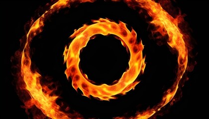 Circle of Fire flame with movment on black background, Beautiful yellow, orange and red and red blaze fire flame texture style,