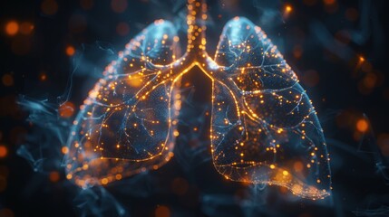 Floating Human Lungs in Low Poly Wireframe Mesh