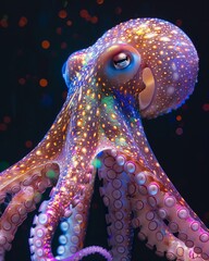 An octopus with glowing bio-luminescent skin.