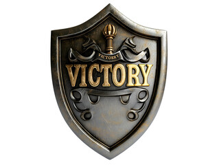 Victory word in golden shield, you are champion