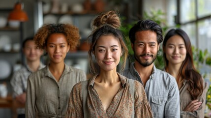 A diverse group of young adults smiling, in a sharp focus, with soft bokeh background in a social setting - Powered by Adobe