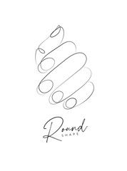 Woman hand with round nails drawing in linear style on white background