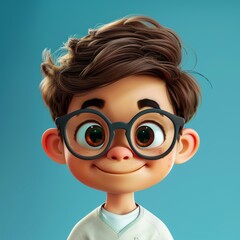 3D Rendered Boy with Glasses Illustration