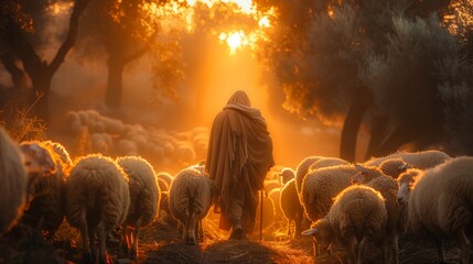 Shepherd with Flock, Embodying Jesus the Good Shepherd's Care