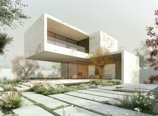 Modern House with Large Windows and Garden