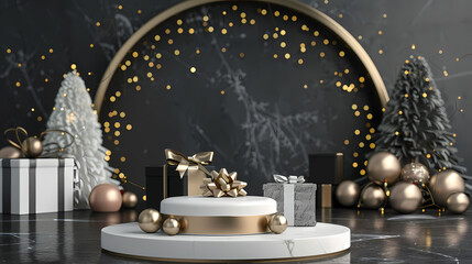 Luxury Merry Christmas product display podium decoration 3d render	