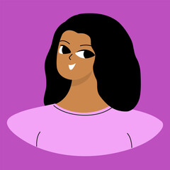 Face of a young black girl. African american brunette. Cartoon character design in flat style isolated on backround