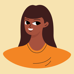 Face of a young black girl. African american brunette. Character design in flat style isolated on white backround.