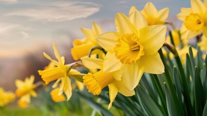 Obraz premium Spring Radiance Close-up Background of Yellow Daffodil Flowers