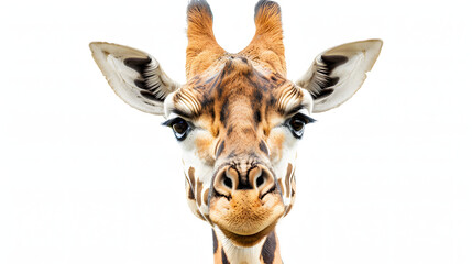 Funny giraffe face isolated on white background. 