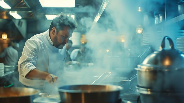 a chef in the kitchen is cooking