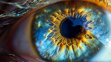 They say the eye is the mirror of the soul, let's see if this is true from this macro picture. Beautiful, special close-up of the eye, AI generated image