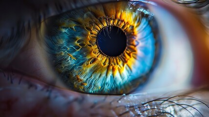 They say the eye is the mirror of the soul, let's see if this is true from this macro picture. Beautiful, special close-up of the eye, AI generated image