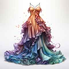 Watercolor Stylish Off the Shoulder Dress Illustration, Generative Ai