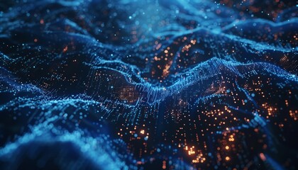 Naklejka premium Microcosmic Grid: A Sci-Fi Journey Through Glowing Particles in Blue V13