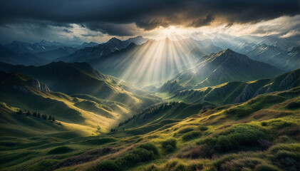 Green earth where the sun shes from the sky.