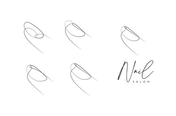 Woman fingers round nails drawing in linear style on beige background