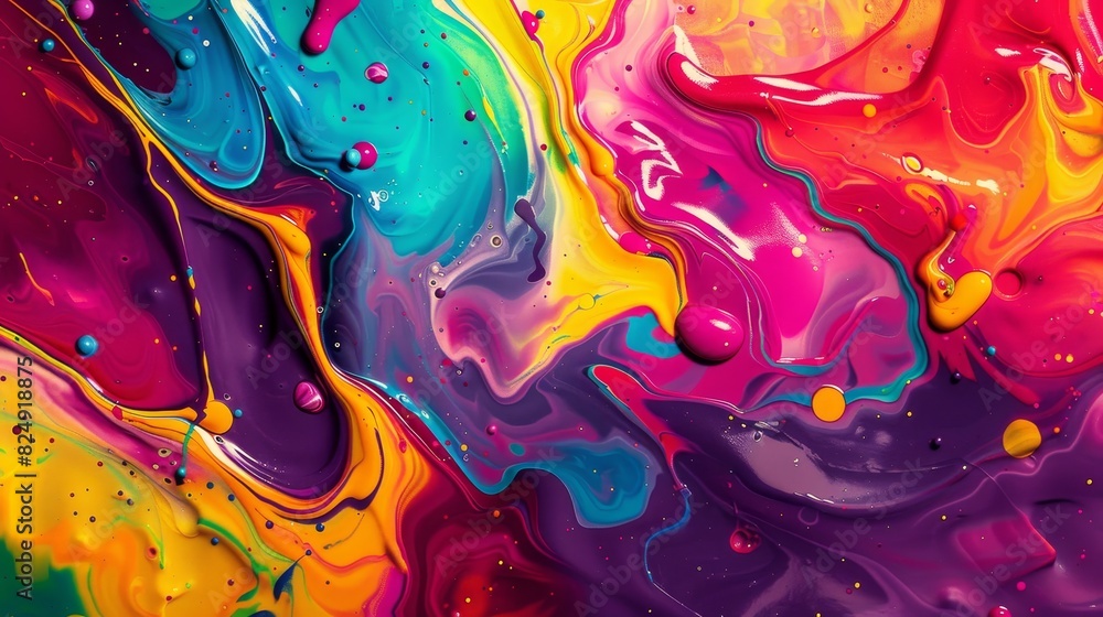 Poster vibrant abstract painting with bold and bright colors blending harmoniously to create a dynamic and 