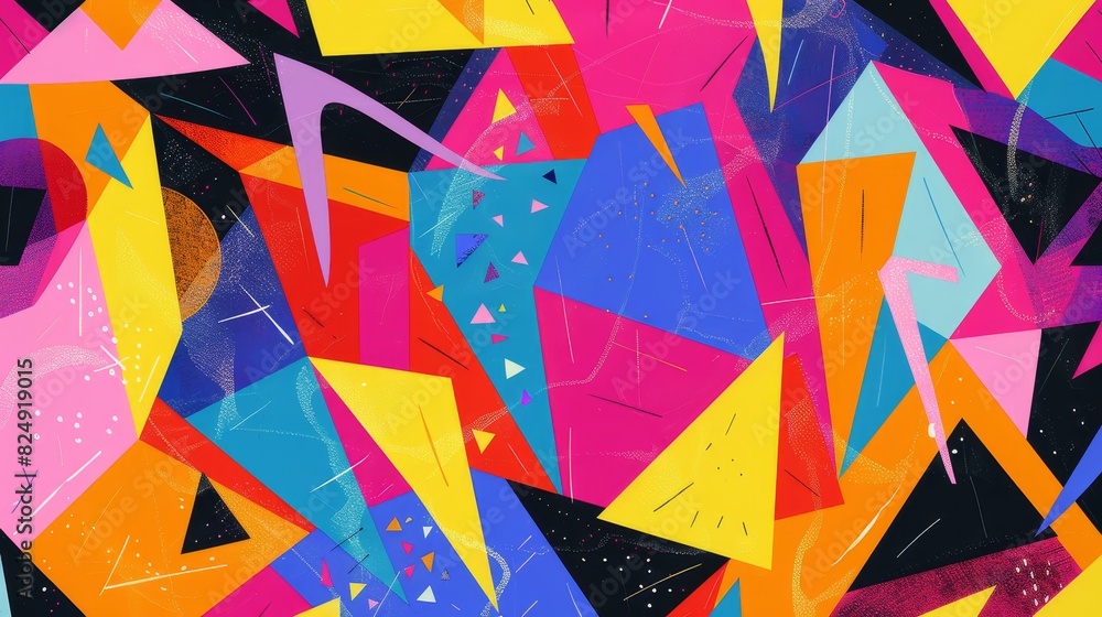 Poster vibrant geometric abstract art with colorful shapes and bold patterns, perfect for modern background