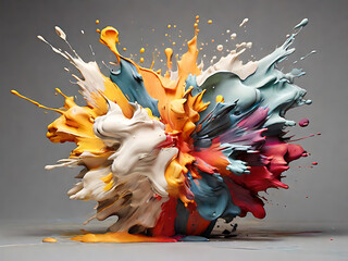 Colorful polymer clay color explosion 3d model render, graphic design illustration on gray background