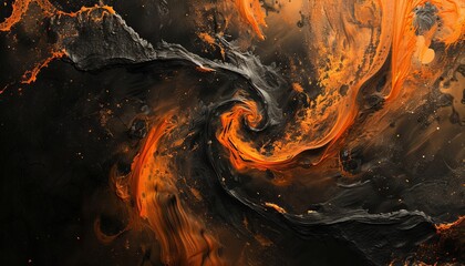 Infinite Whirls: A Vibrant Black and Orange Wallpaper Design - AR 7:4