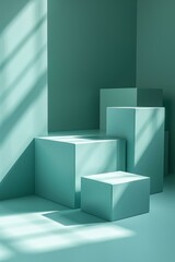 Minimalist Green Cube Product Display with Light and Shadow
