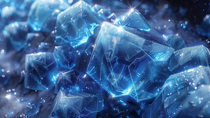 Geometric Style, A creative illustration featuring blue ice textures, geometric shapes, and gray lines, enhanced with vibrant colors to depict advanced communication systems. Various colors, shiny,