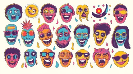 a funny smile collection, various emotions on one page, also suitable as a sticker, AI generated image