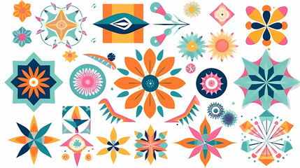 Set of abstract retro geometric shapes vector. Collection of contemporary figure, sparkle, arrow, flower in 70s groovy style