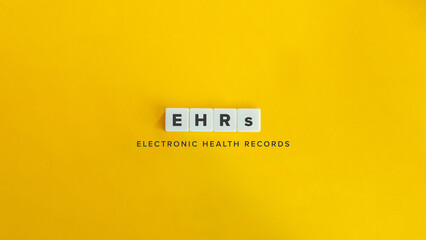 Electronic Health Records (EHRs). Text on Block Letter Tiles and Icon on Flat Background. Minimalist Aesthetics.