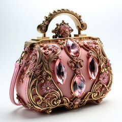 Watercolor Artistic Pink Beaded Bag Illustration, Generative Ai