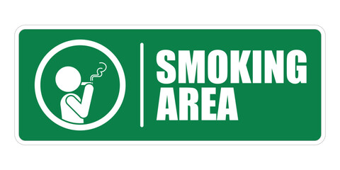 Isolated green minimal smoking area label, with pictogram man smoking cigarette tobacco with smokes © AndiPoe
