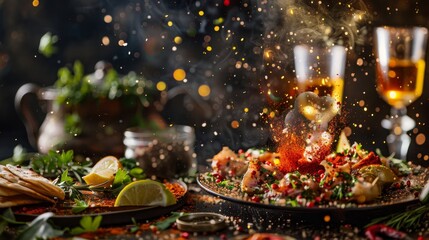 A traditional Turkish mezze with a glass of raki