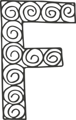 Letter F in doodle style vector. Hand lettering. Scandinavian typographic design for poster, banner, print, children's playroom decoration or greeting card.
