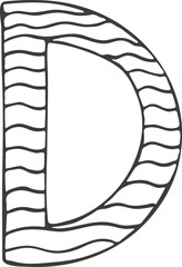 Letter D in doodle style vector. Hand lettering. Scandinavian typographic design for poster, banner, print, children's playroom decoration or greeting card.
