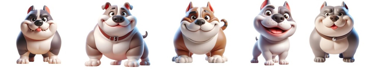 Naklejka premium 3D rendered illustration of a bulldog on a white and transparent background, focusing on a cute, 3D, and cartoon