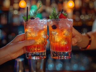 Friends toasting with delicious cocktails