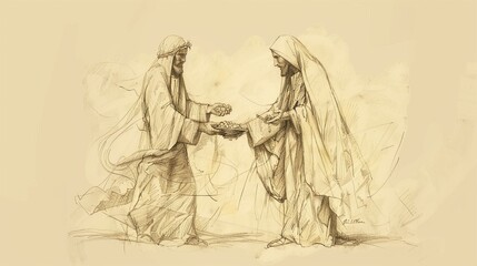 Biblical Illustration of Jesus' Feeding Miracles, Emphasizing His Mercy and Generosity