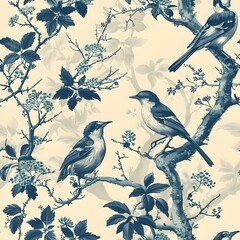 Exotic Birds Toile de Jouy Pattern A Rare Collection of Beautiful Avian