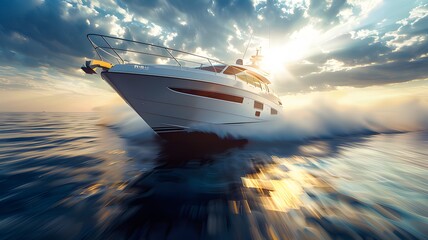 A luxury motor boat driving on the sea at high speed ai generative
