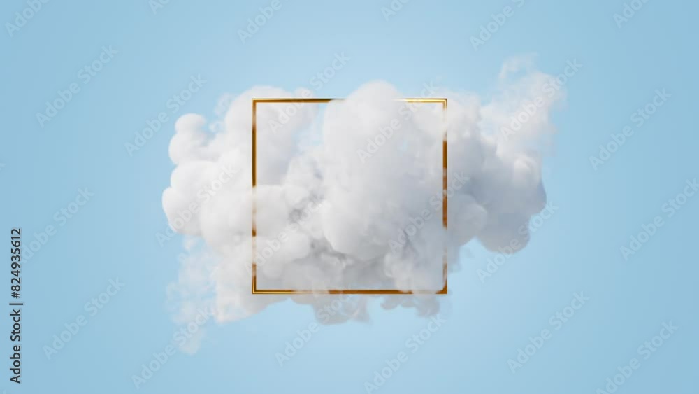 Wall mural abstract minimalist geometric background. flowing white smoke inside the golden square frame. loopin
