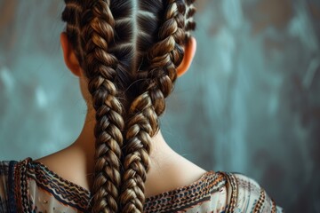 Detailed and intricate double braids hairstyle for a woman's elegant and creative hairdo, showcasing handcrafted beauty and skill