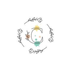 letter c flower minimalist coloring logo design vector