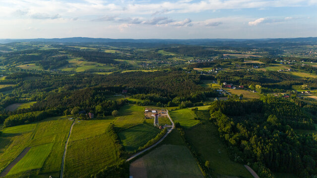 Lookout Tower in Brusnik, near Ciezkowice in Lesser Poland overlooking hills and farmfields
