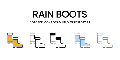 Rain Boots icons vector set stock illustration.